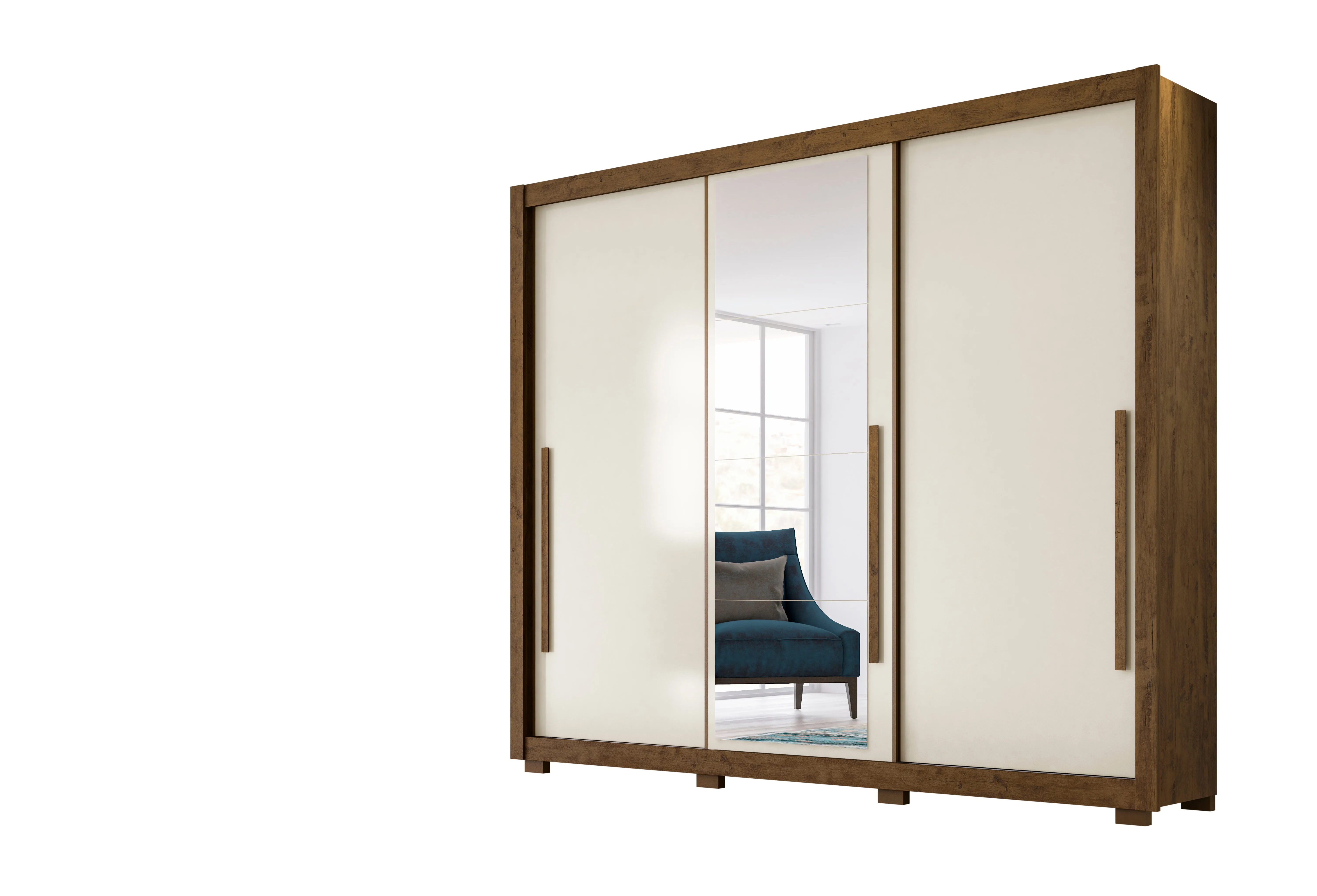 Wardrobe Monaco - Brown/Off White   Mirror