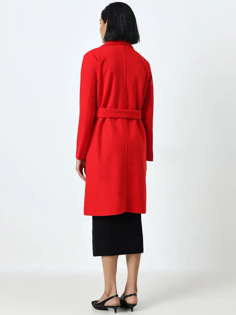 Wardrobe Red Long Coat with Belt