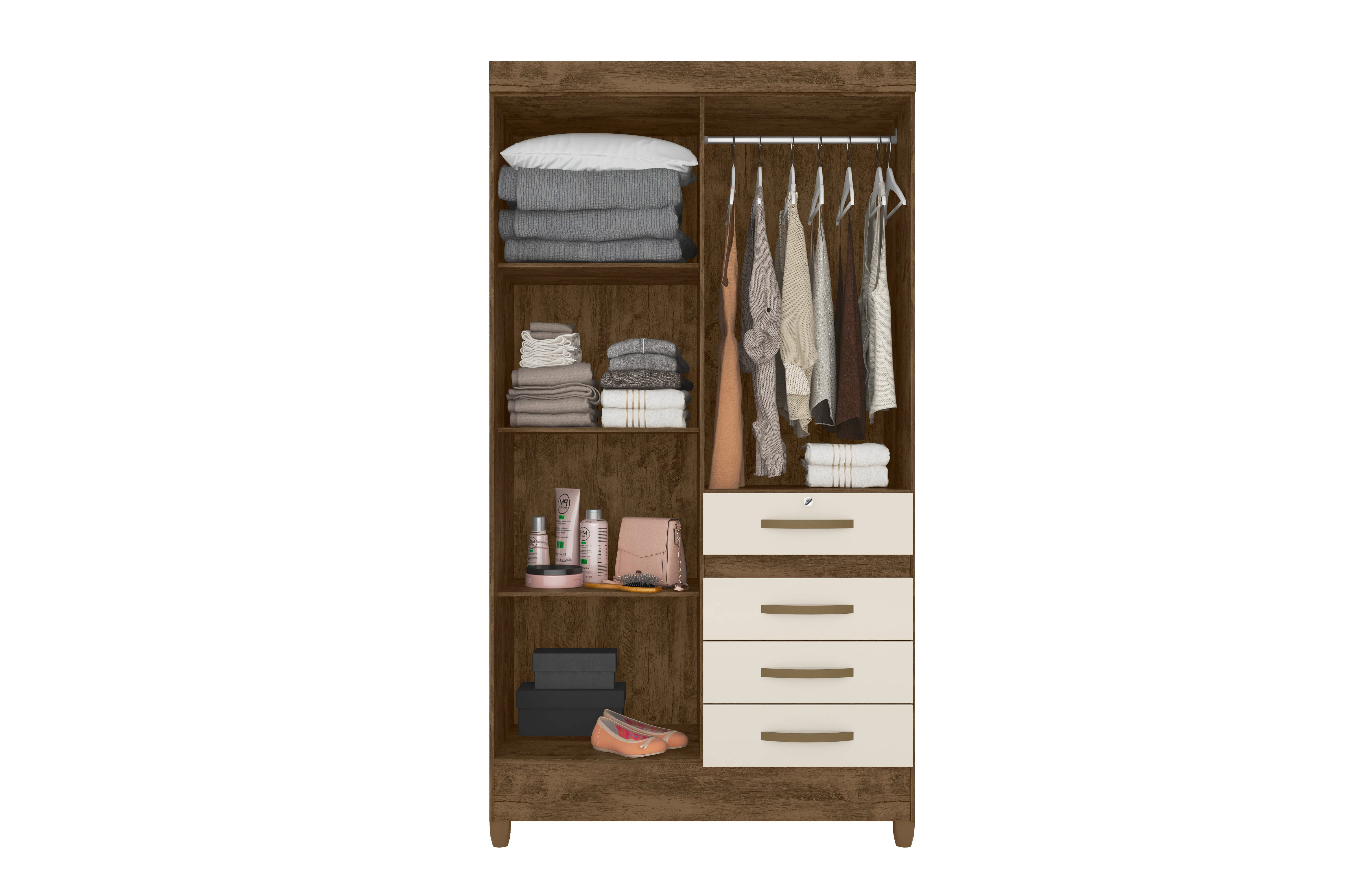 Wardrobe Sobral - Brown/Off White   Mirror