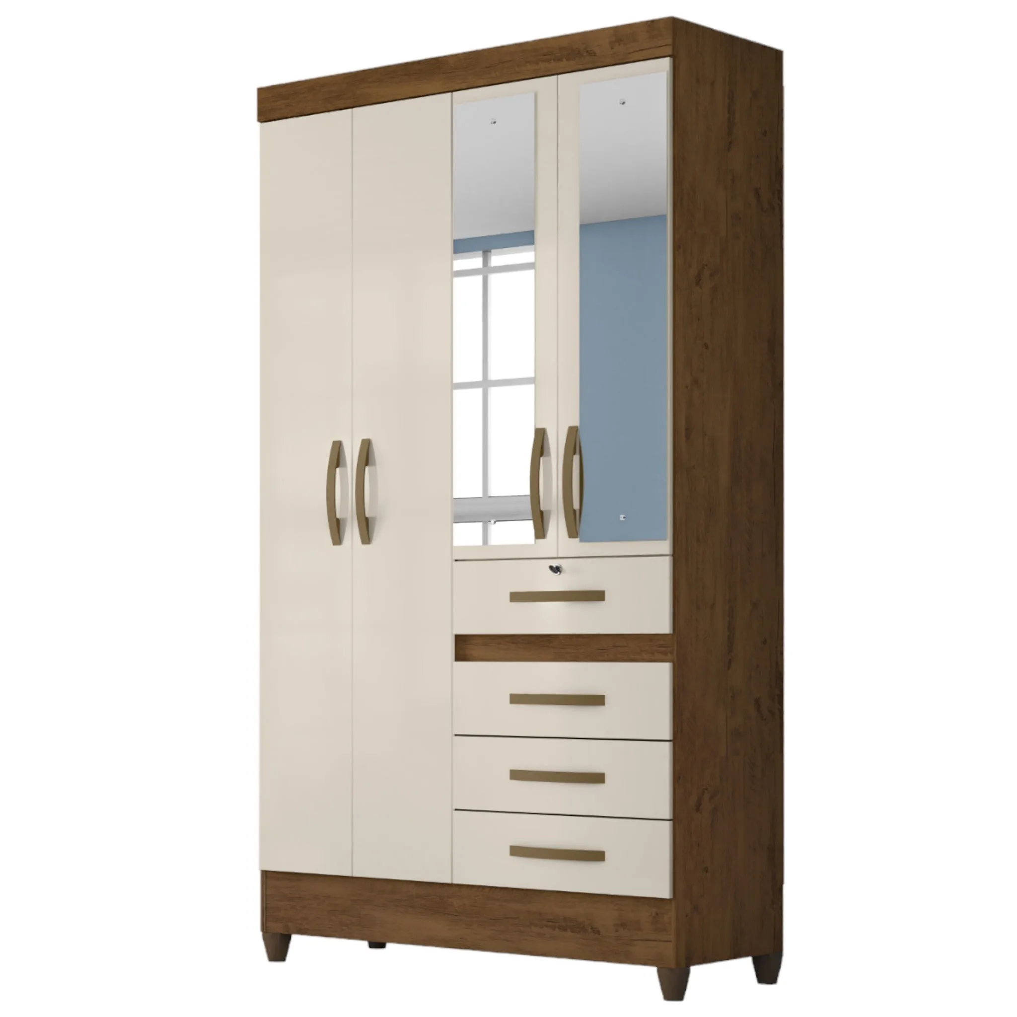 Wardrobe Sobral - Brown/Off White   Mirror