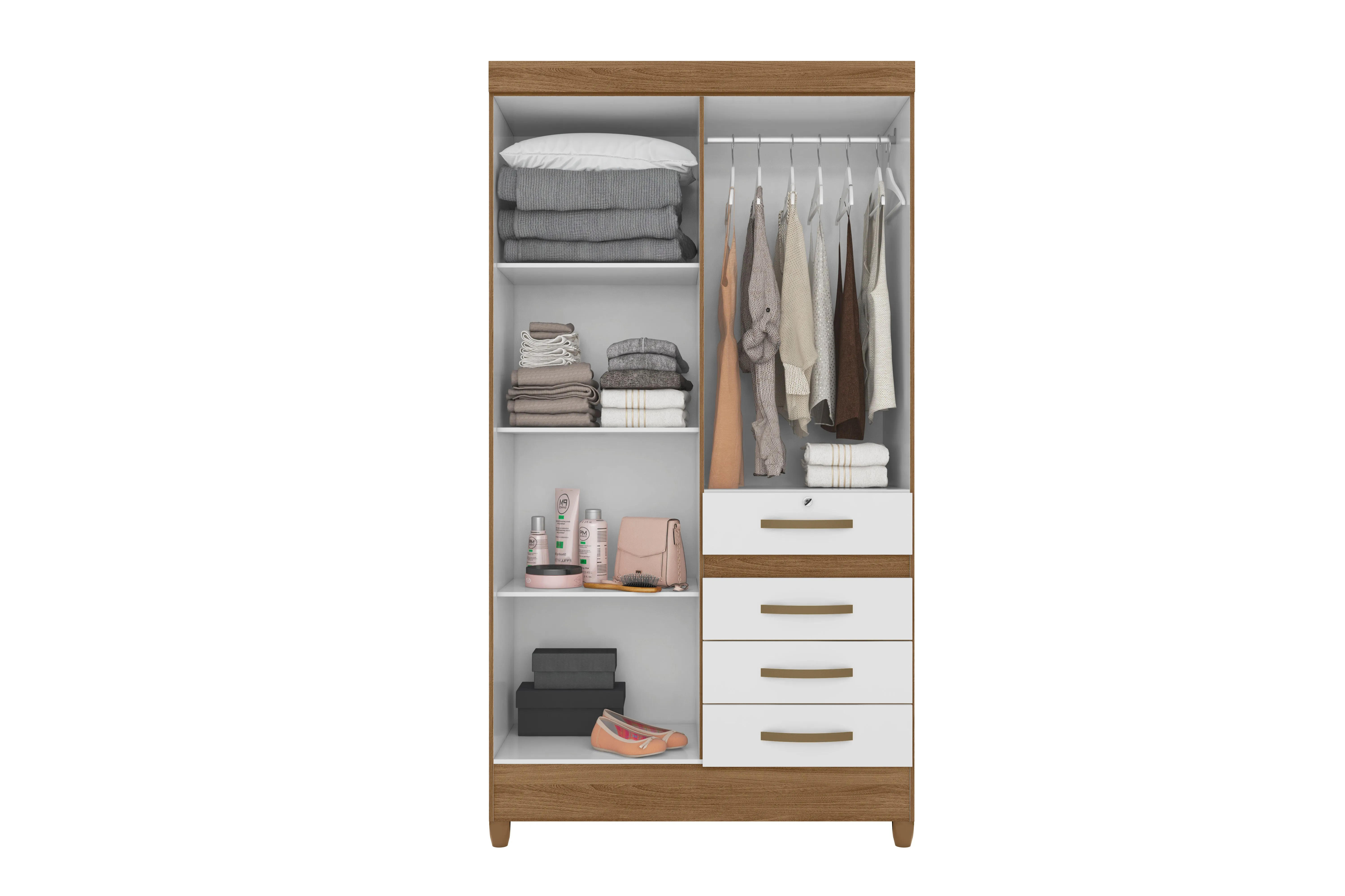 Wardrobe Sobral - Natural/White   Mirror