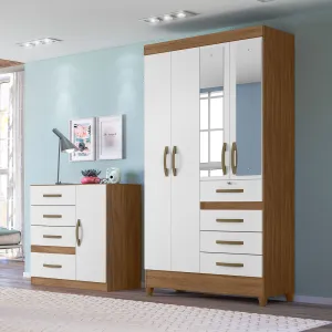 Wardrobe Sobral - Natural/White   Mirror