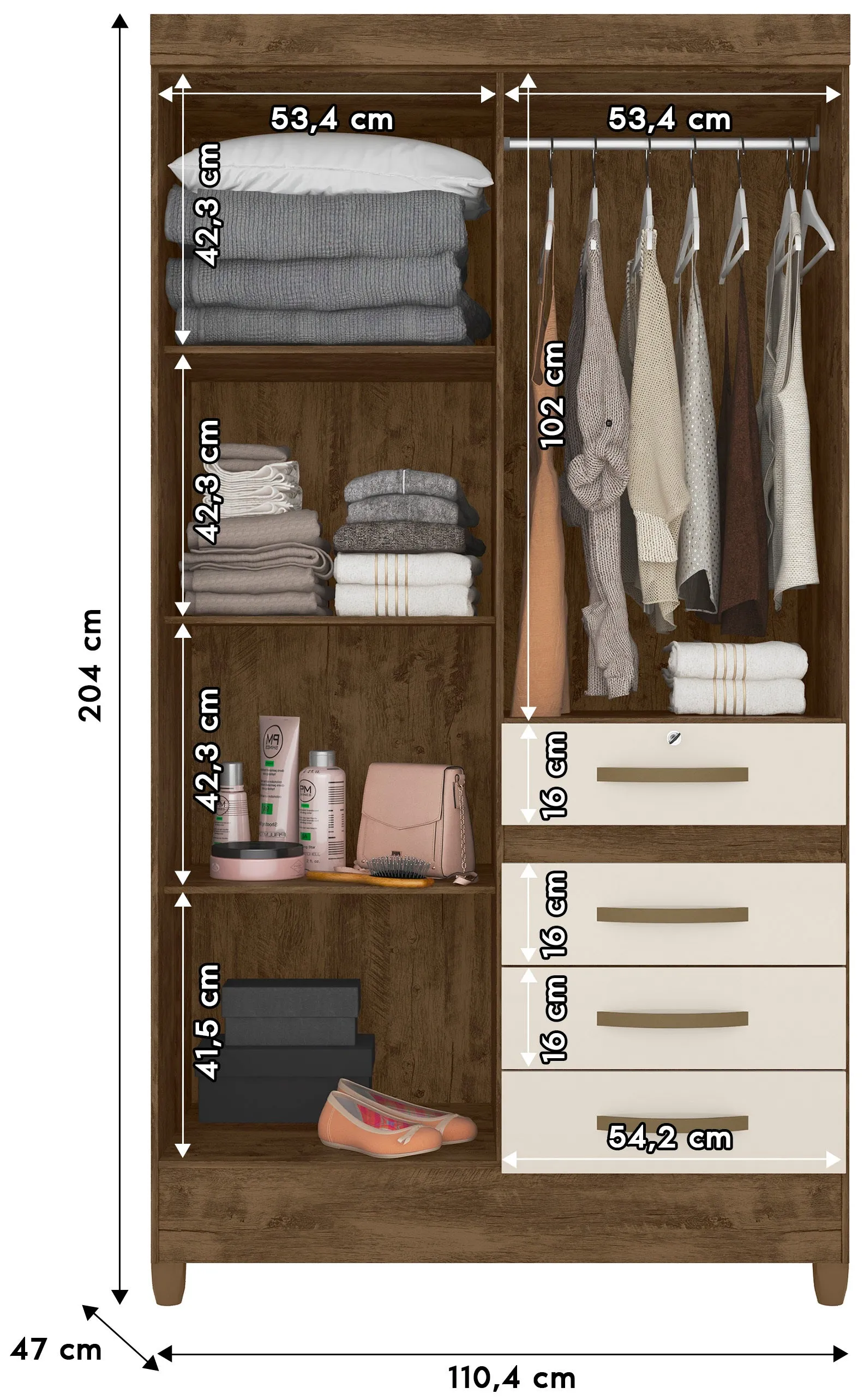 Wardrobe Sobral - Natural/White   Mirror