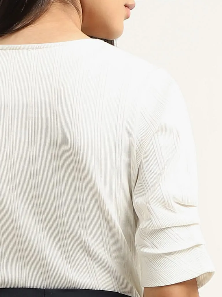 Wardrobe White Ribbed Cotton Blend Top