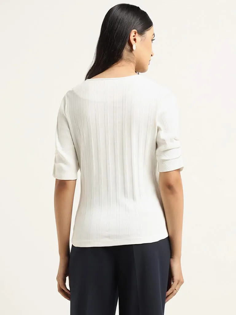 Wardrobe White Ribbed Cotton Blend Top