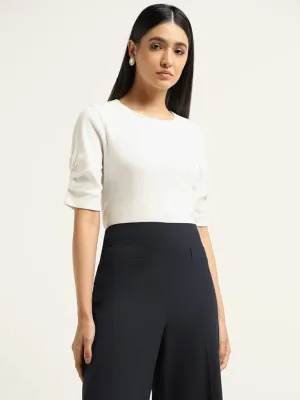 Wardrobe White Ribbed Cotton Blend Top