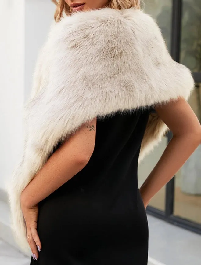 Warm Faux Fur Dress with A Cross Shawl white