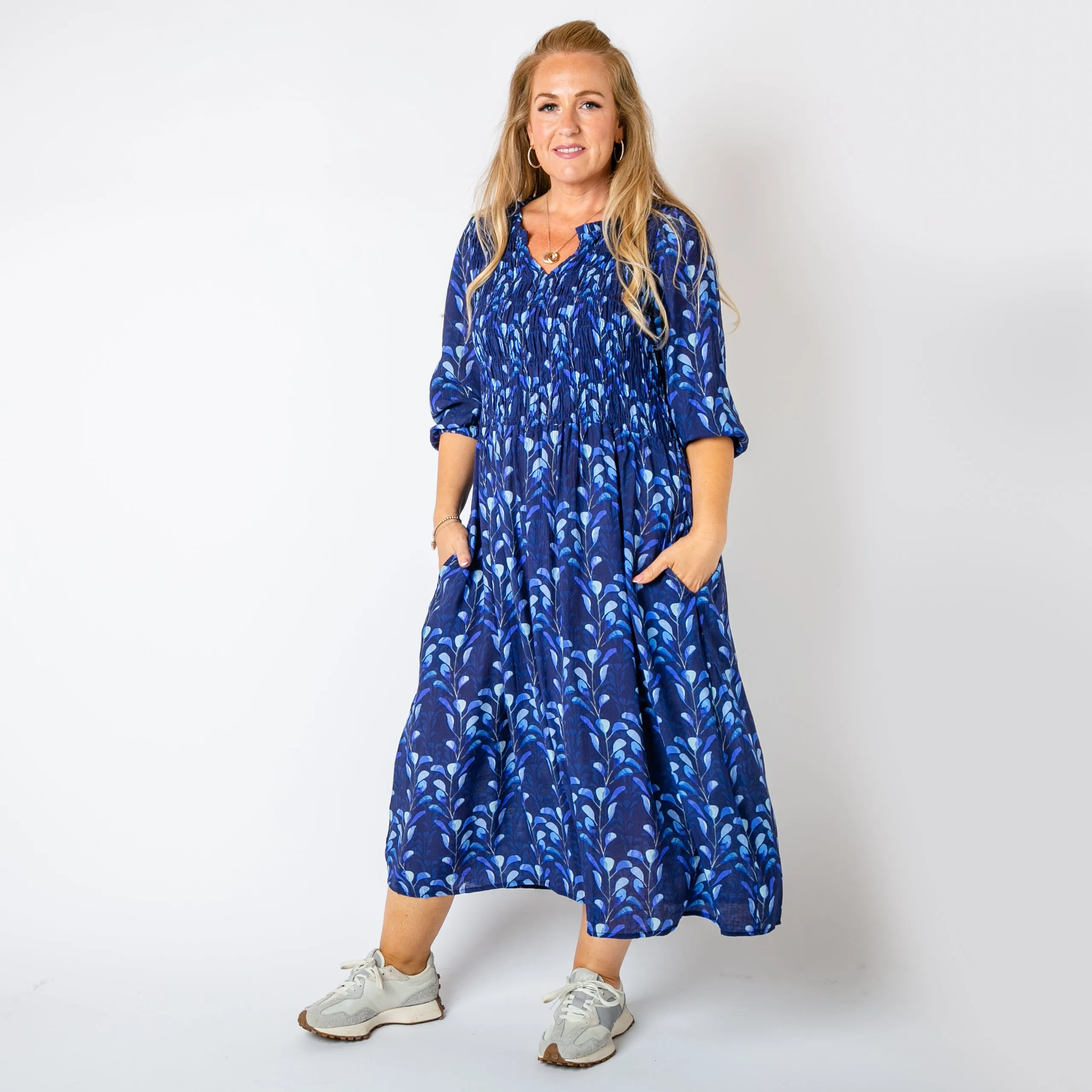 Watercolour Leaf Shirred Dress