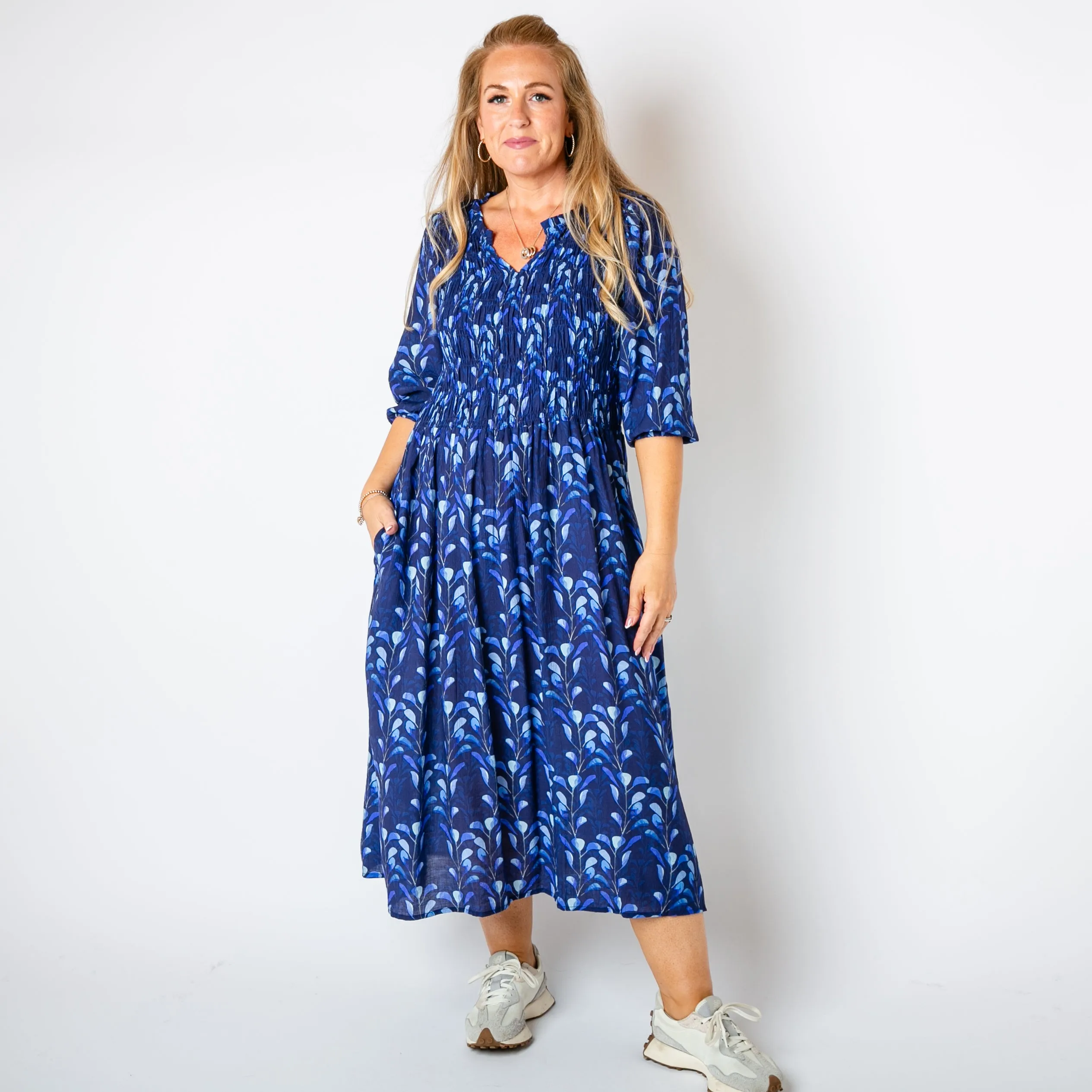 Watercolour Leaf Shirred Dress