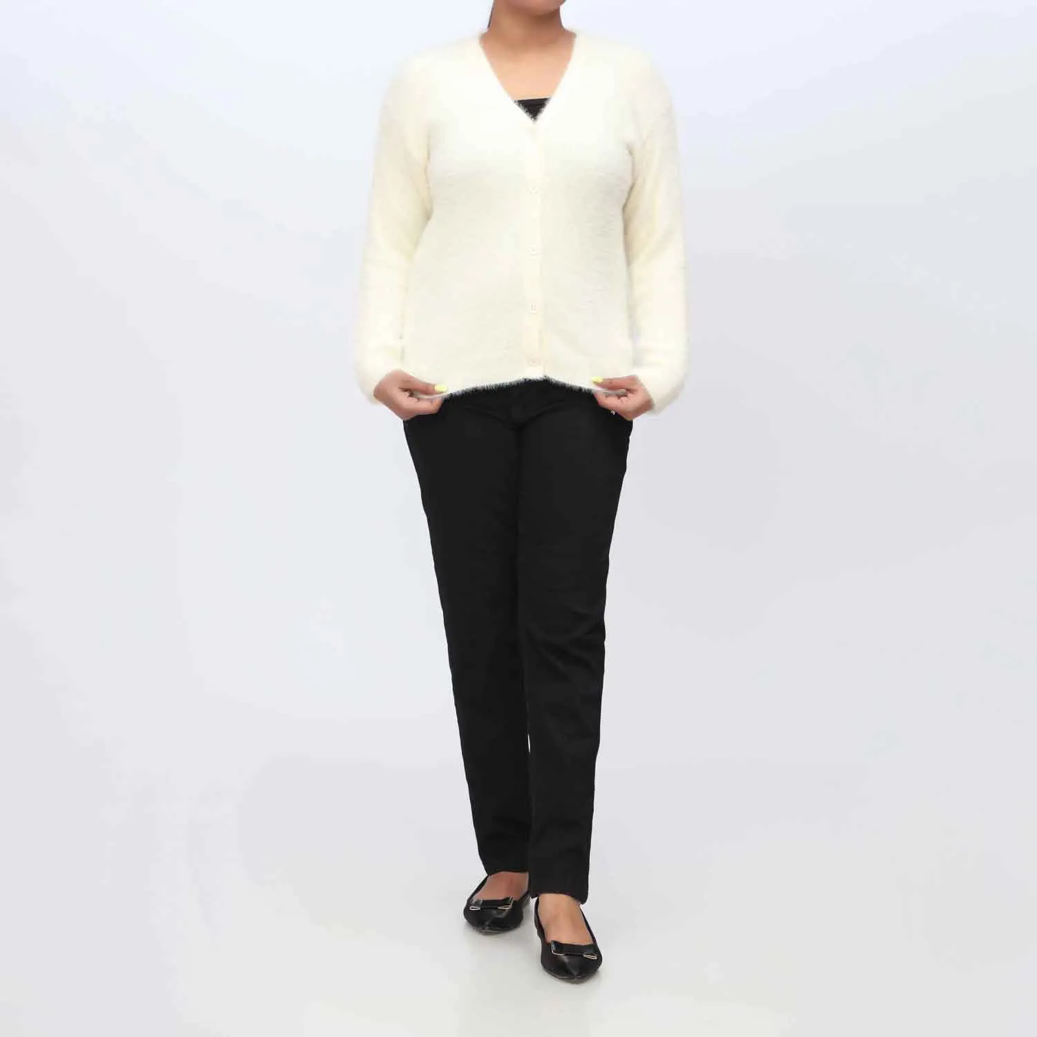 White Mid Length Cardigan  PW3902