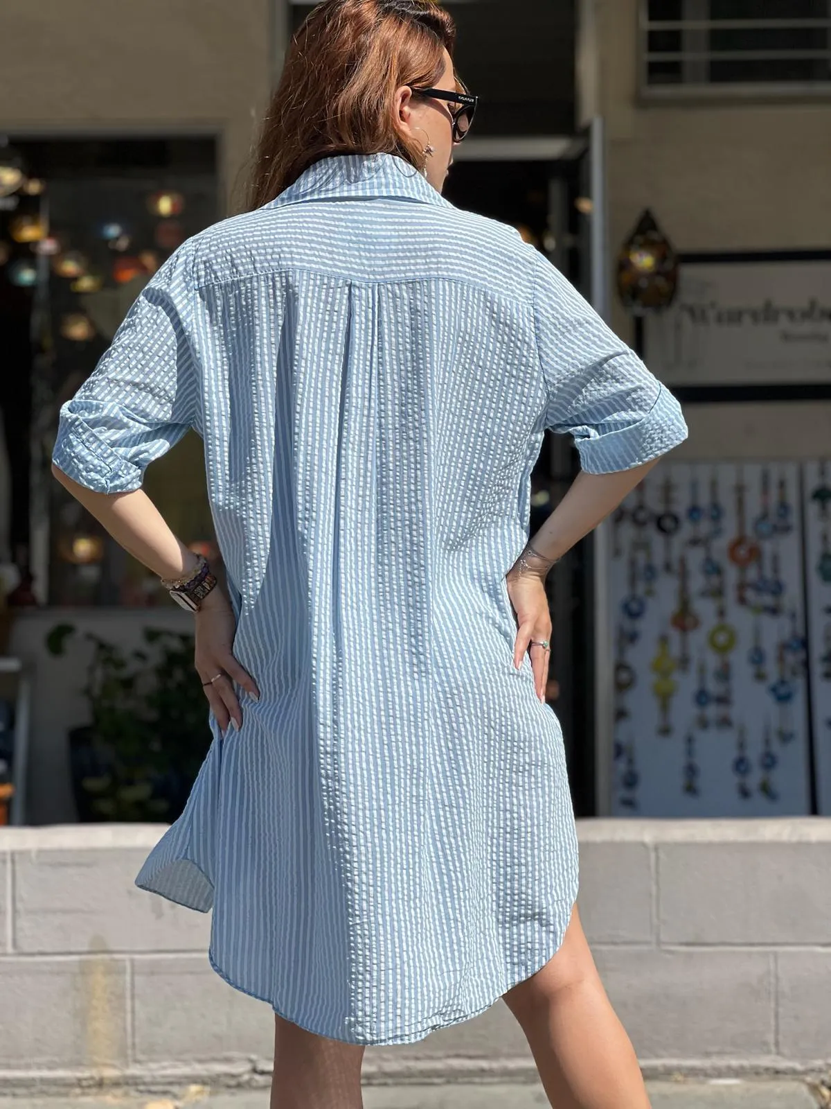 White Striped Shirt Dress