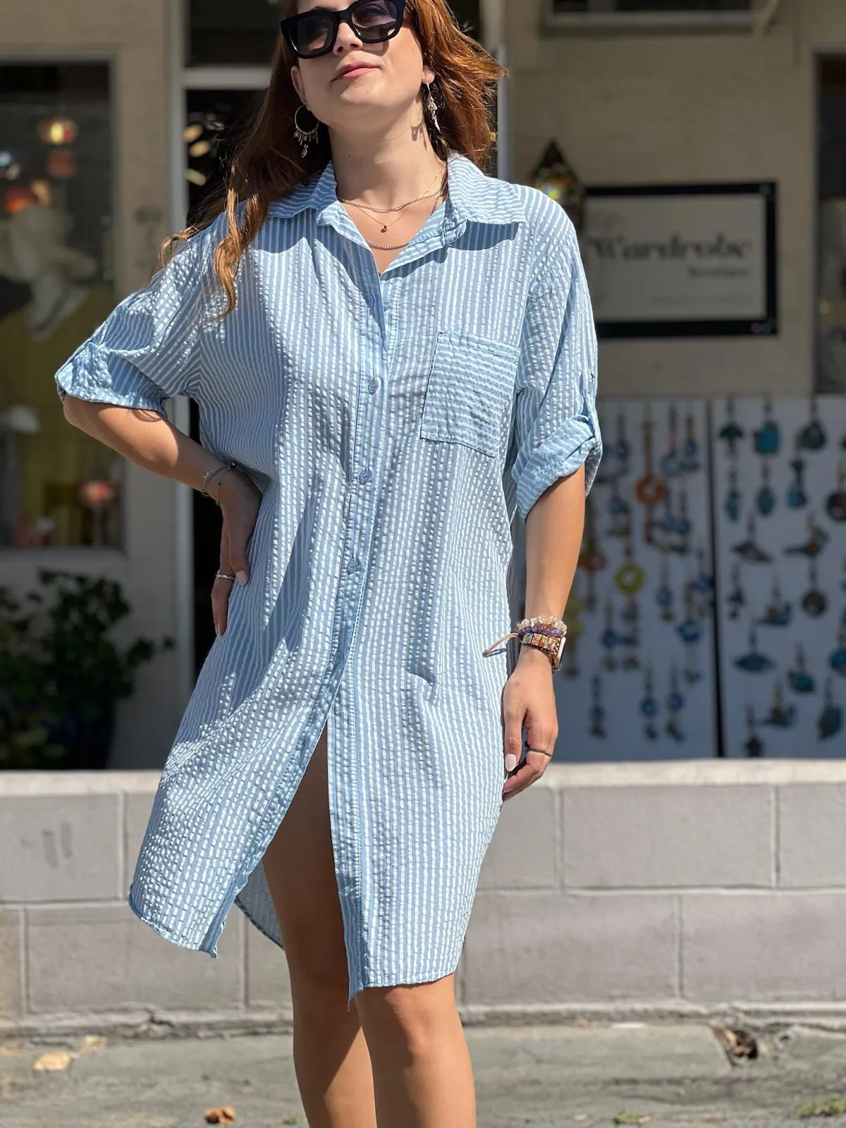 White Striped Shirt Dress