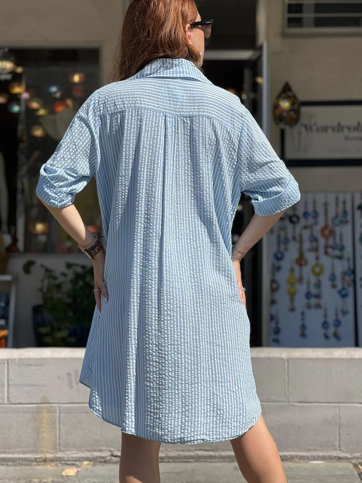 White Striped Shirt Dress