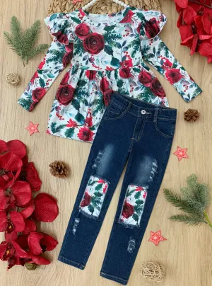 Winter Bouquet Patched Jean Set