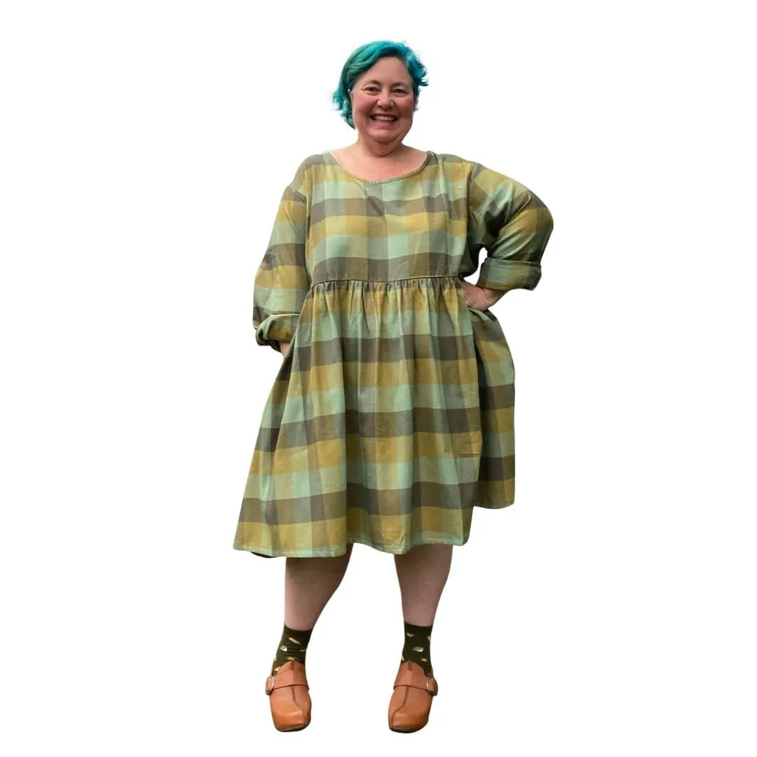 Winter Sally Plus Size Dress with pockets | Green Checkered