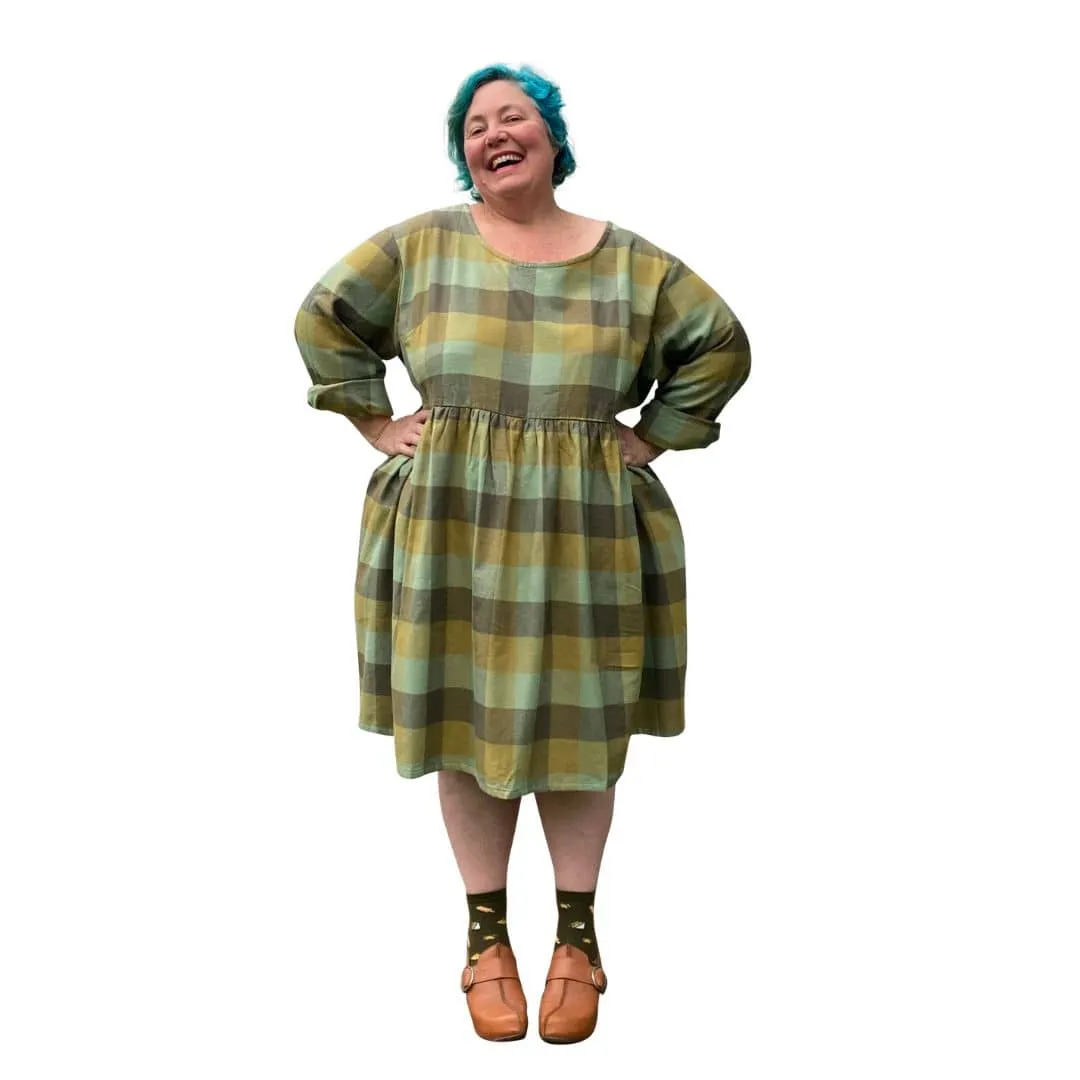 Winter Sally Plus Size Dress with pockets | Green Checkered