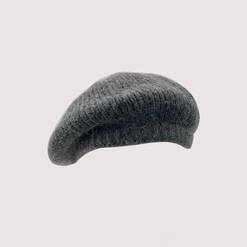 Winter Wool Bud Hat Women's Versatile English Style Soft Glutinous Plush Knitted Wool Artist's Hat