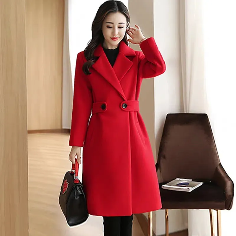 Women - Wool Coat - Stylish Winter Classic with Belt - Warm Outerwear