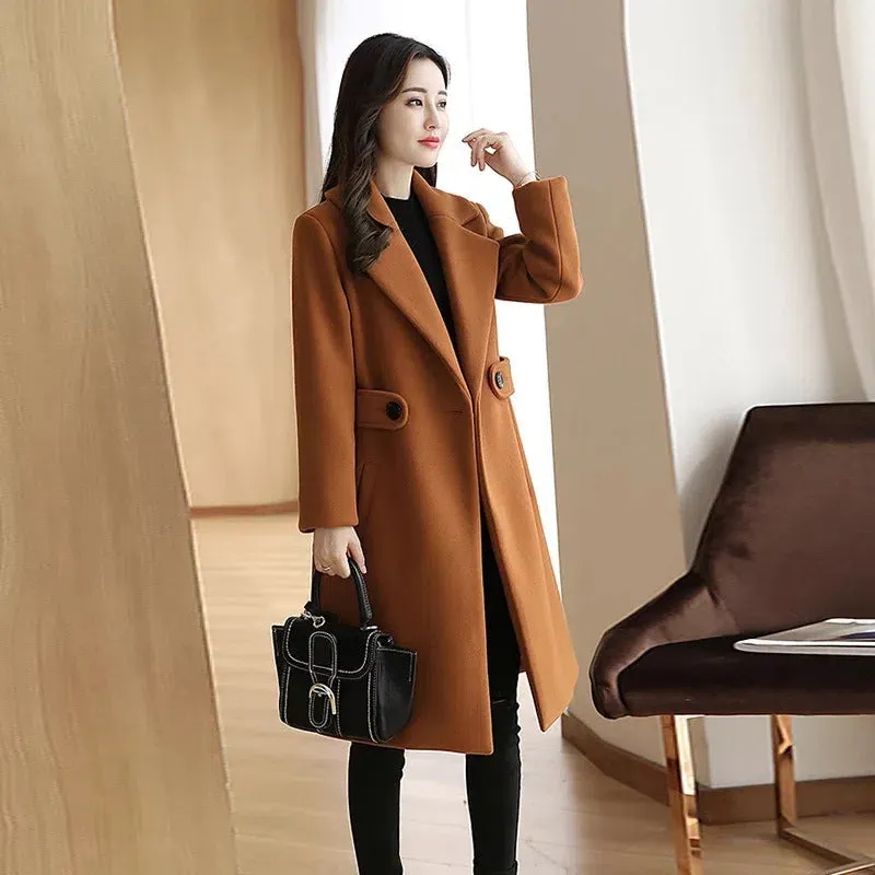 Women - Wool Coat - Stylish Winter Classic with Belt - Warm Outerwear