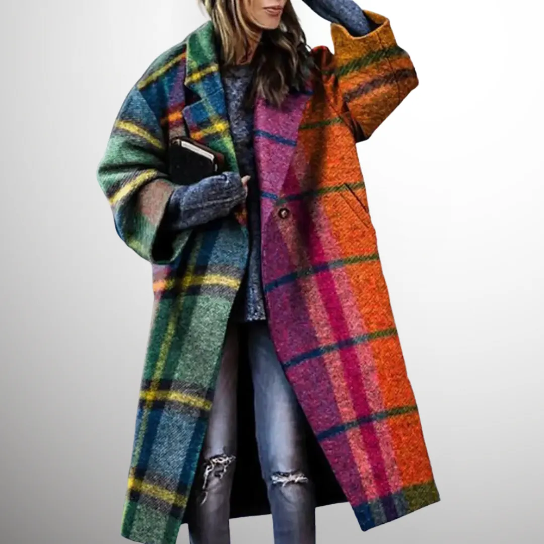 Women's Elegant Warm Long Winter Coat with Print | Ideal for Autumn/Winter