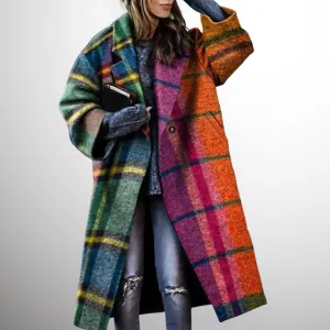 Women's Elegant Warm Long Winter Coat with Print | Ideal for Autumn/Winter