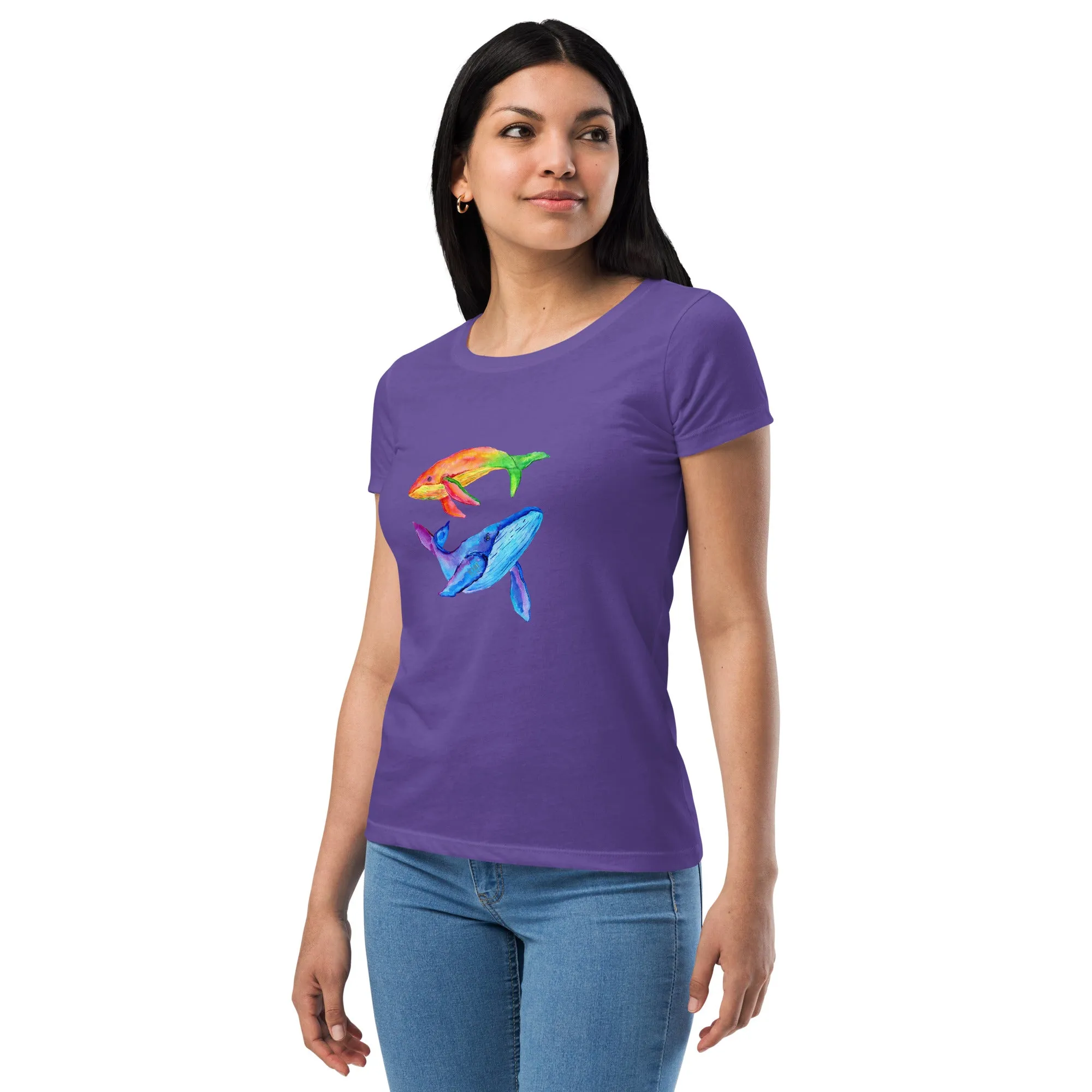 Women’s Fitted T-Shirt Super Soft & Stretchy Slim Fit Next Level Magical Whales Design by IOBI Original Apparel