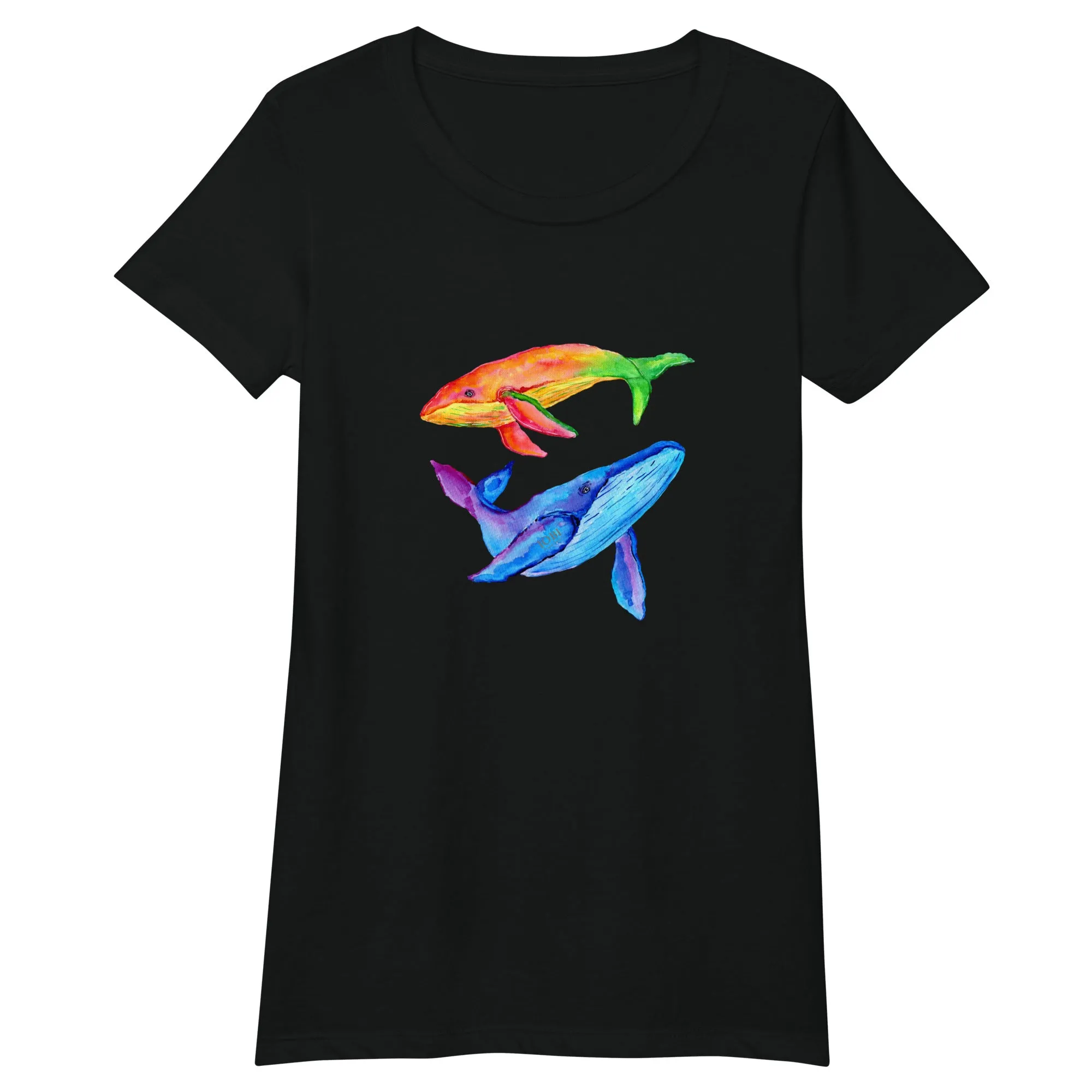 Women’s Fitted T-Shirt Super Soft & Stretchy Slim Fit Next Level Magical Whales Design by IOBI Original Apparel