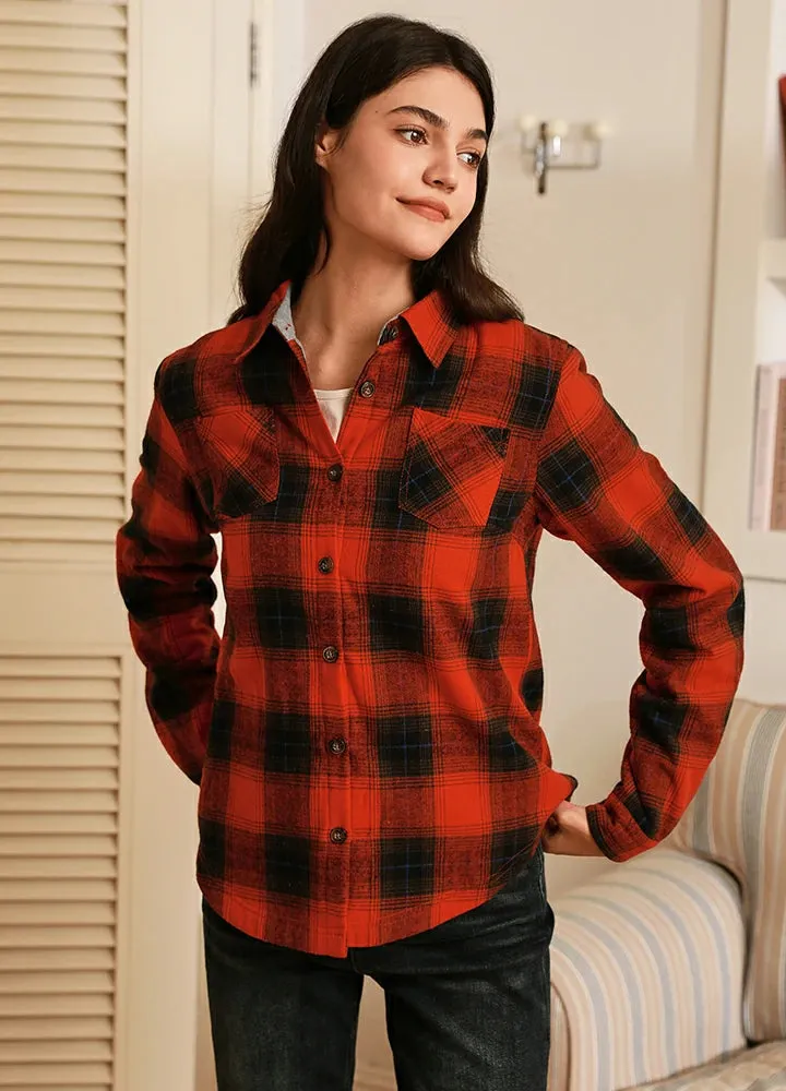 Women's Fleece Lined Plaid Button Down Flannel Shirt Jacket