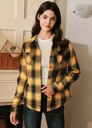 Women's Fleece Lined Plaid Button Down Flannel Shirt Jacket