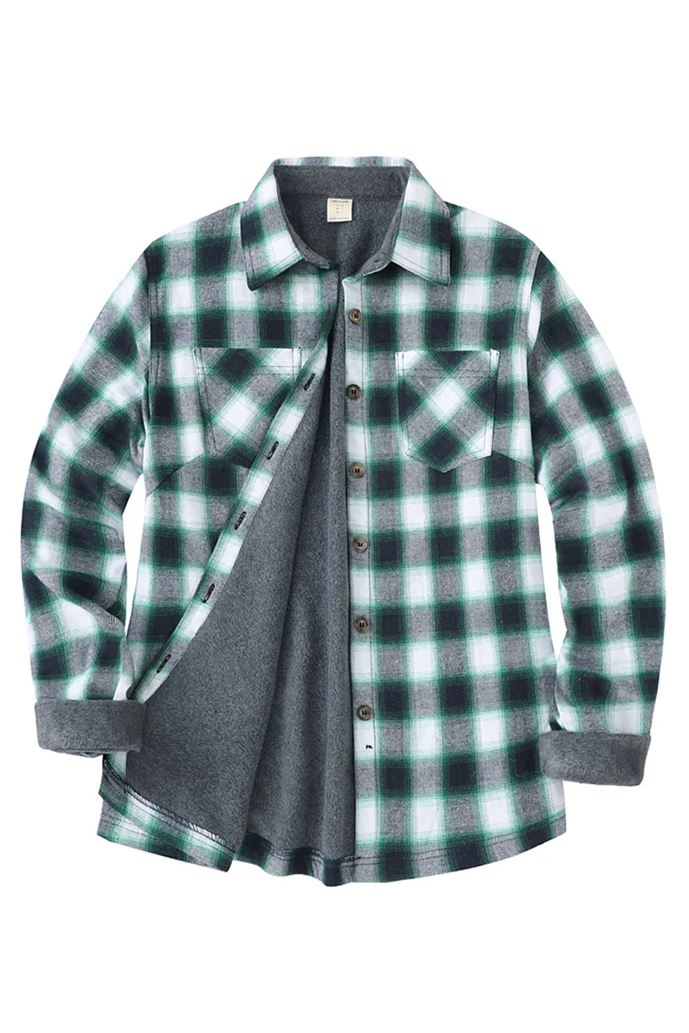 Women's Fleece Lined Plaid Button Down Flannel Shirt Jacket