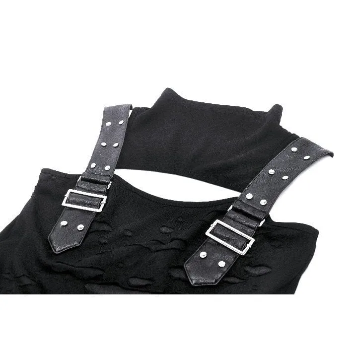 Women's Punk Stand Collar Ripped Vest