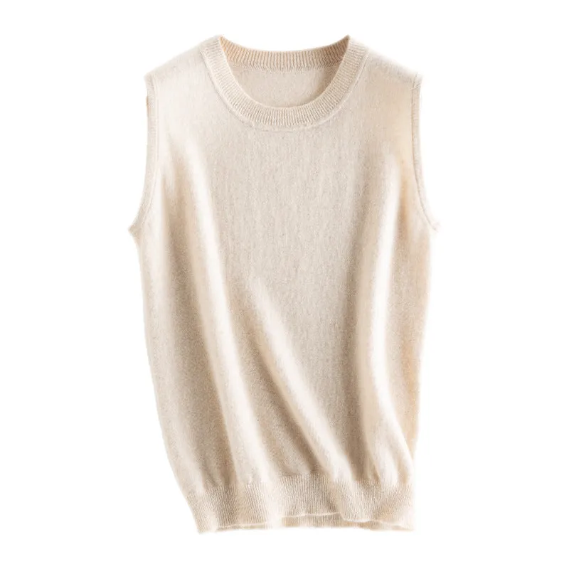 Women's Round neck Sleeveless Camisole Pure Cashmere Vest Knitted Inner Sweater