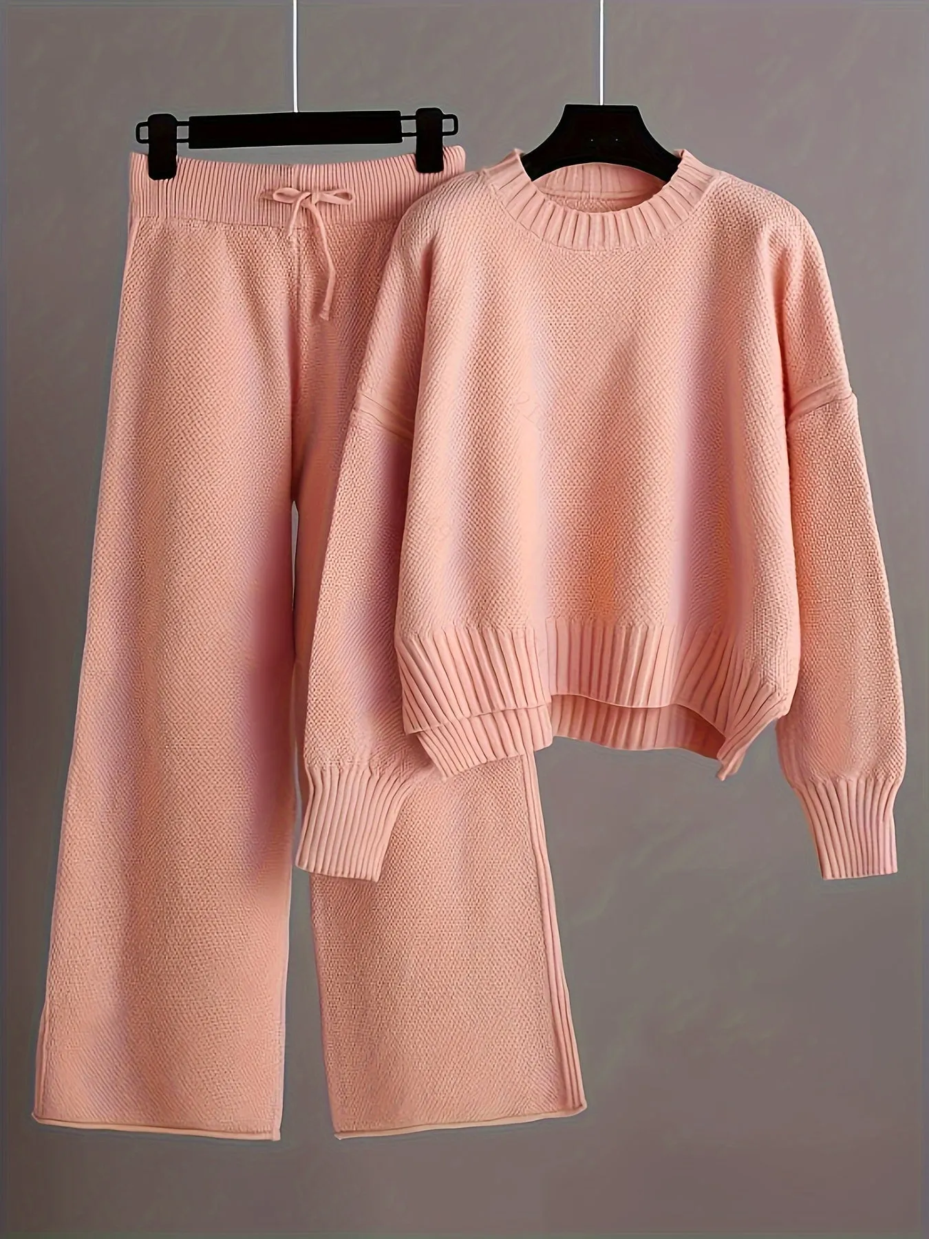 Women's Solid Color Knit Sweater & Wide-Leg Joggers Set | Ideal for Autumn/Winter