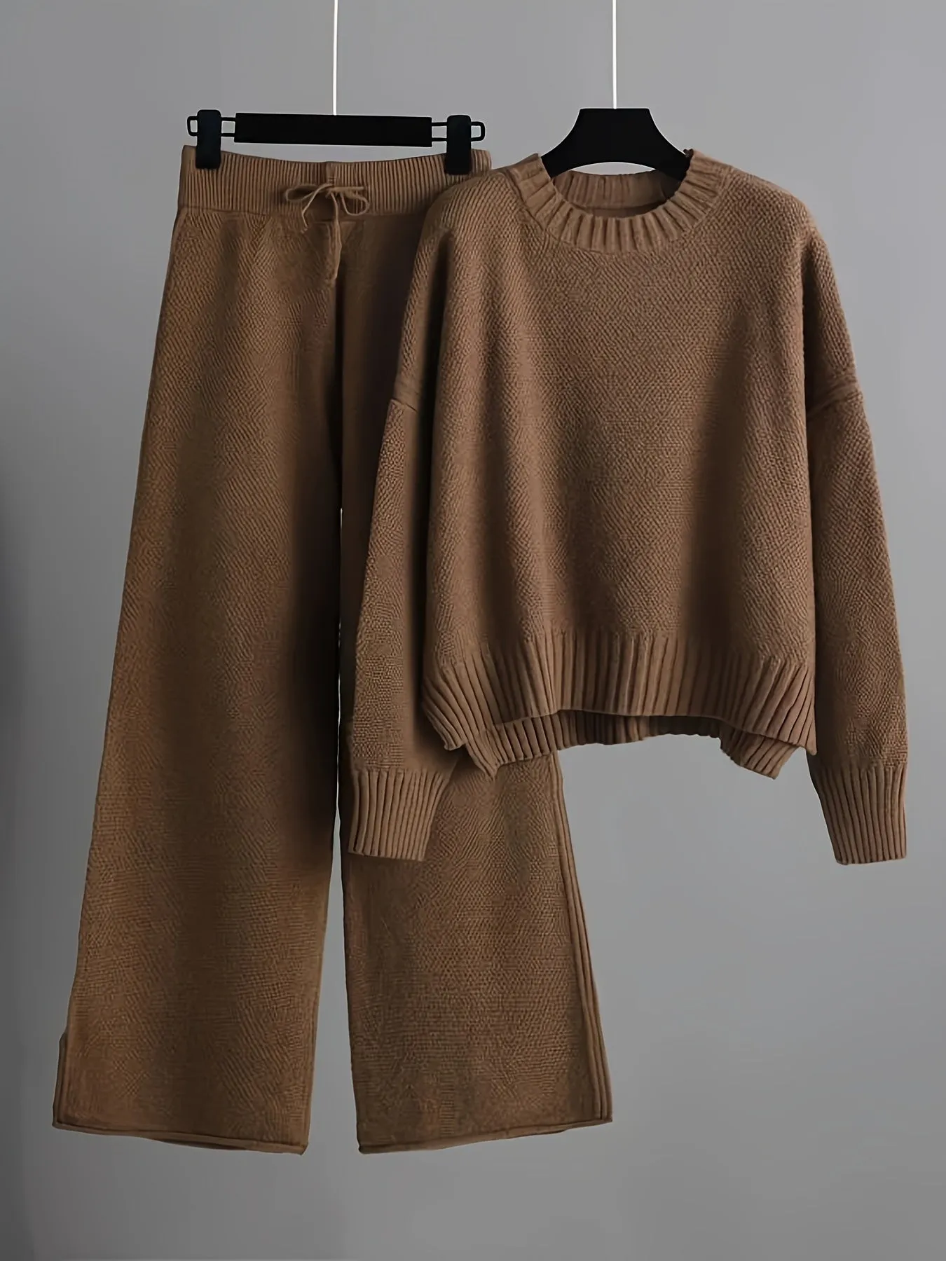 Women's Solid Color Knit Sweater & Wide-Leg Joggers Set | Ideal for Autumn/Winter