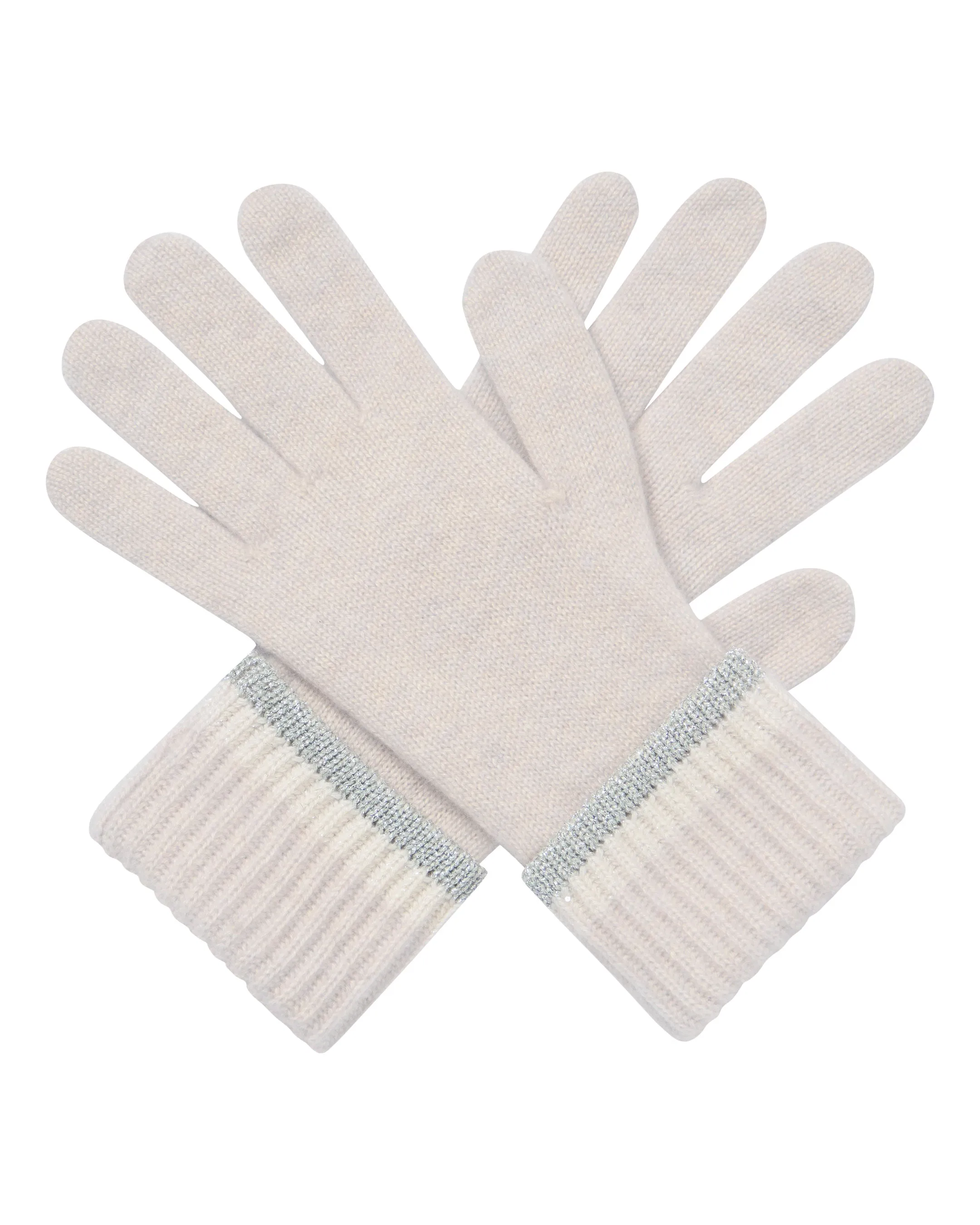 Women's Sparkle Cuff Cashmere Gloves With Lurex Frost White