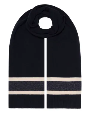 Women's Stripe Jersey Cashmere Scarf Navy Blue