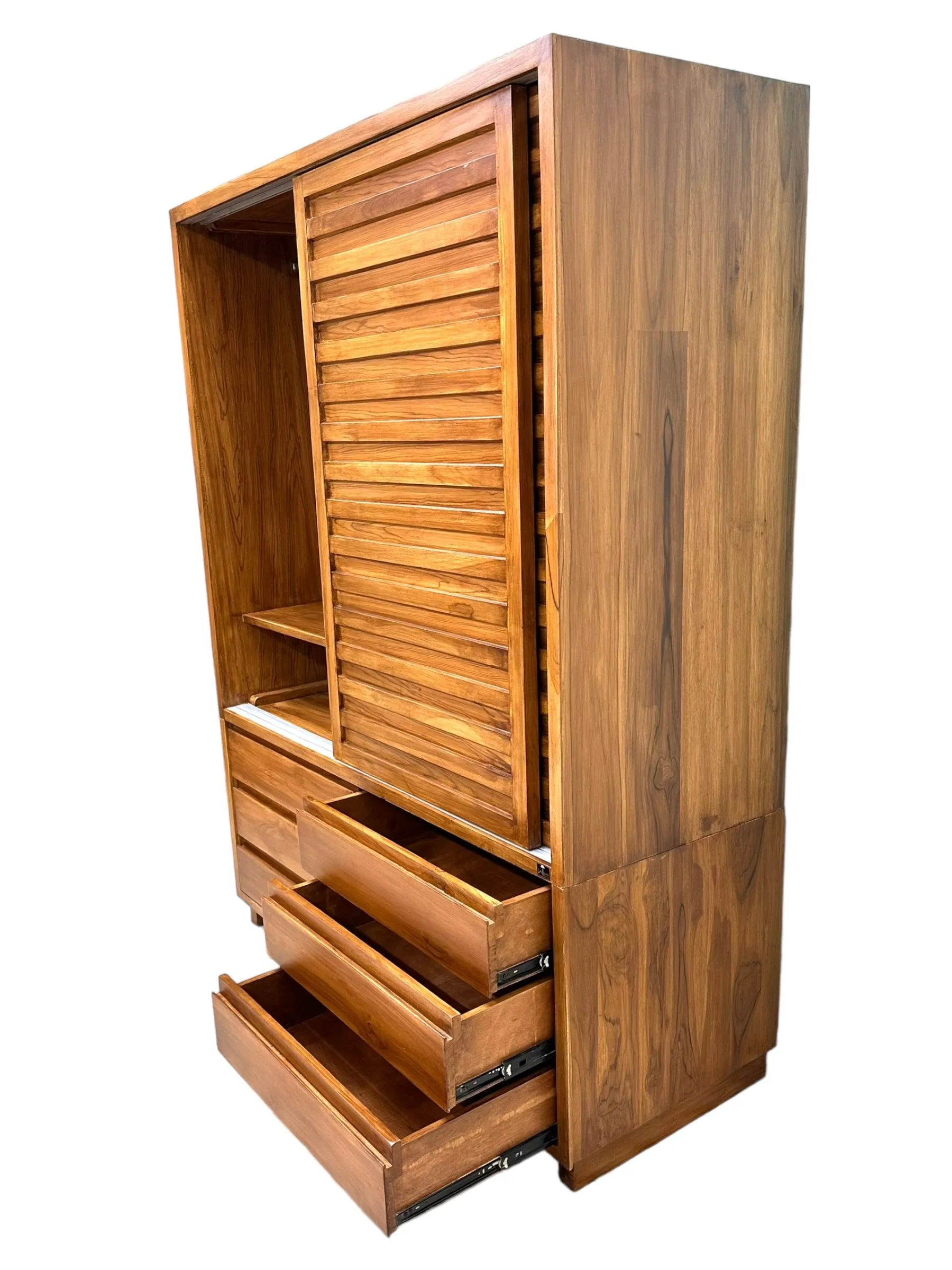 Wooden Twist Traditional Design Sliding Doors Wardrobe with Six Drawers And 2 Door ( Brown )