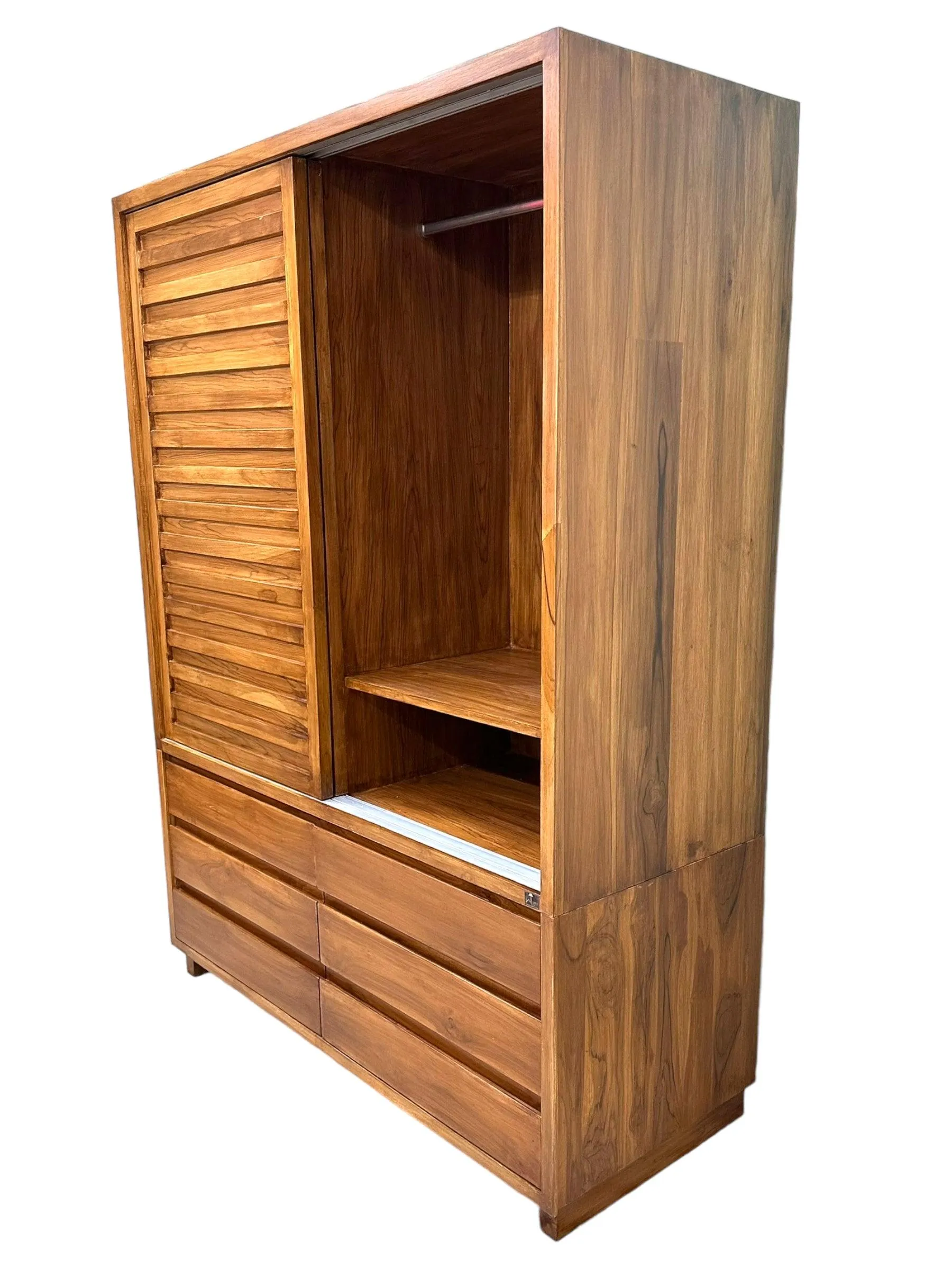 Wooden Twist Traditional Design Sliding Doors Wardrobe with Six Drawers And 2 Door ( Brown )