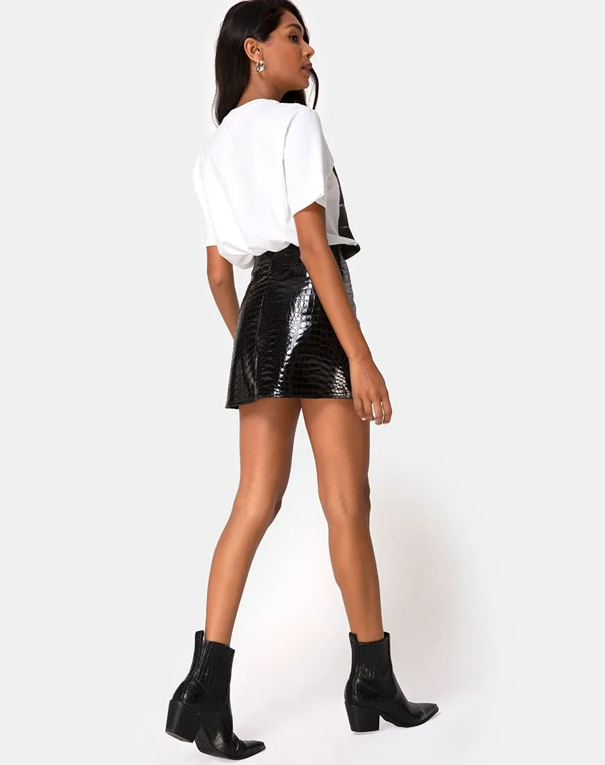 Wren Mini Skirt in PU Croco Black